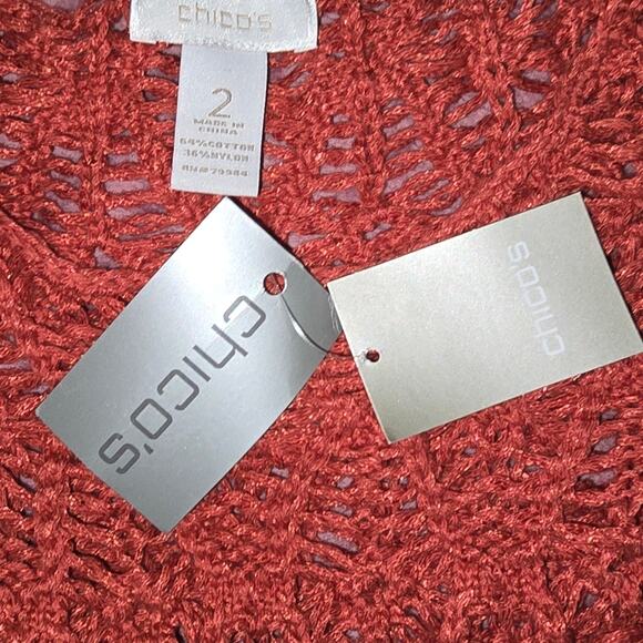 Chico's Salmon Open Weave Crochet Knit Top Sweater Size 2 Large New!! - Picture 6 of 6